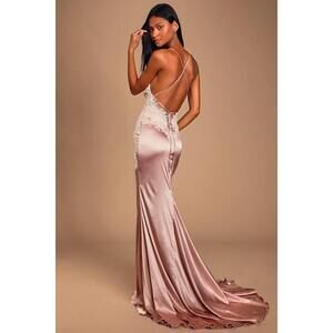 Lulus Fantasy Come True Mauve Pink Lace Satin Lace-up Maxi Dress - Size 4